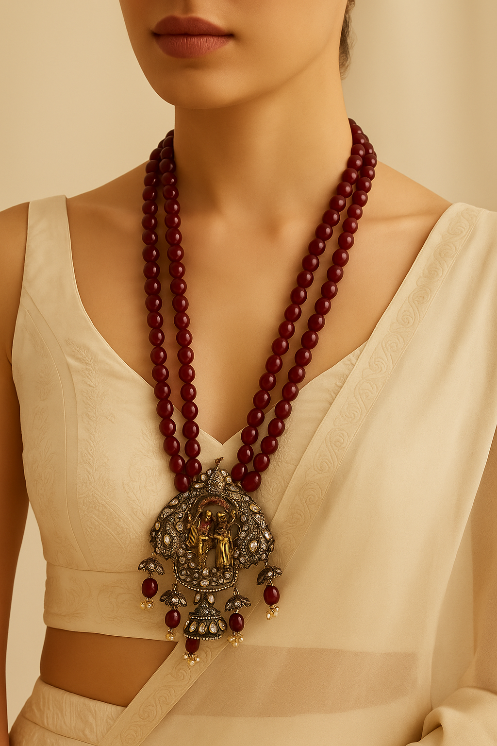 Temple Heritage Ruby & Pearl Necklace Set