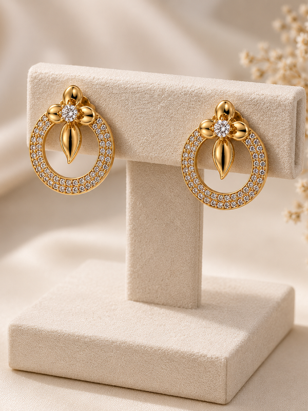 Fleur Pavé Circle Stud Earrings