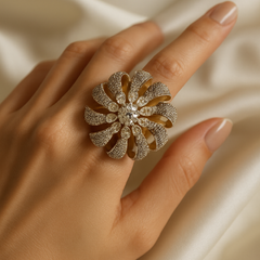 Radiant Floral Diamond-Style Cocktail Ring