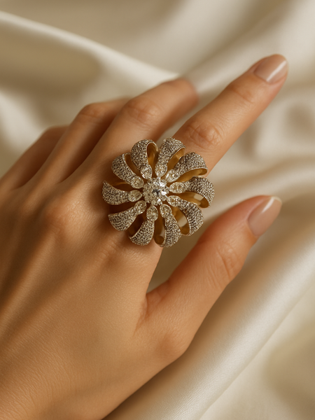 Radiant Floral Diamond-Style Cocktail Ring