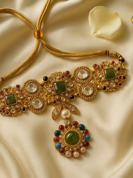Heritage Polki & Pearl Choker Necklace Set