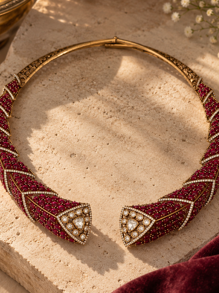 Mehrunisa Ruby Cascade Necklace & Earrings Set