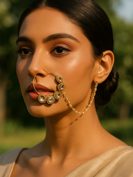 Statement Kundan Bridal Nath with Chain