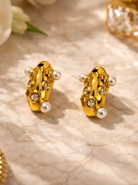 Celeste Pearl Crystal Stud Earrings
