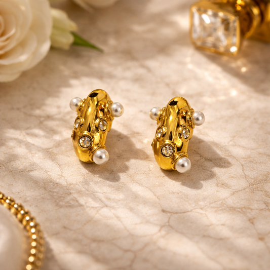 Celeste Pearl Crystal Stud Earrings