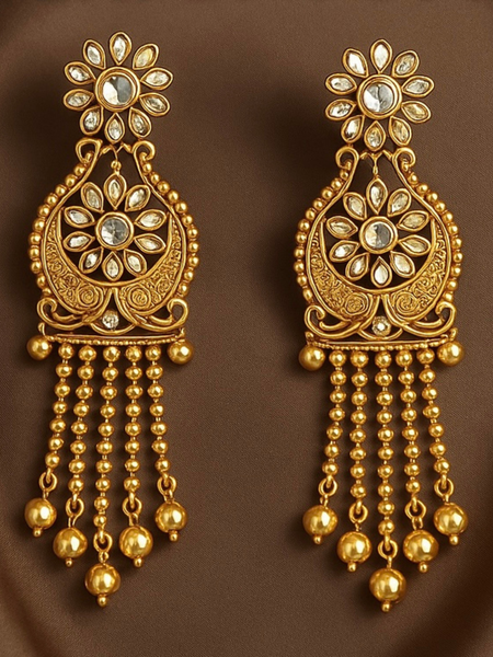 Aabroo Gold Kundan Earrings