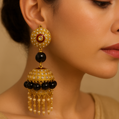 Ruhani Black & Pearl Jhumka Earrings