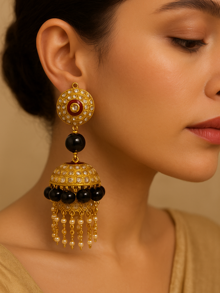 Ruhani Black & Pearl Jhumka Earrings