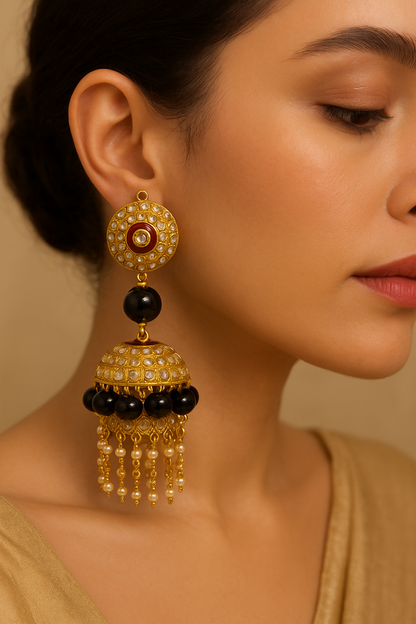 Ruhani Black & Pearl Jhumka Earrings