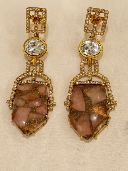 Art Deco Mosaic Stone Necklace & Earrings Set