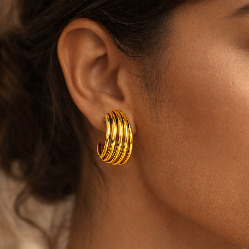 Aurelia Ribbed Gold Hoop Earrings
