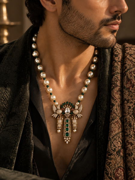 Mayur Emerald Pearl Men’s Necklace