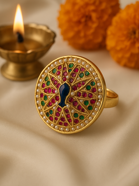 Devanshi Kundan Peacock Ring