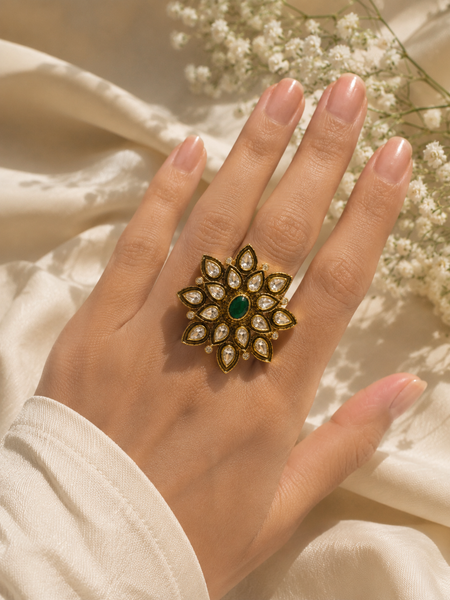 Zehra Emerald Polki Ring