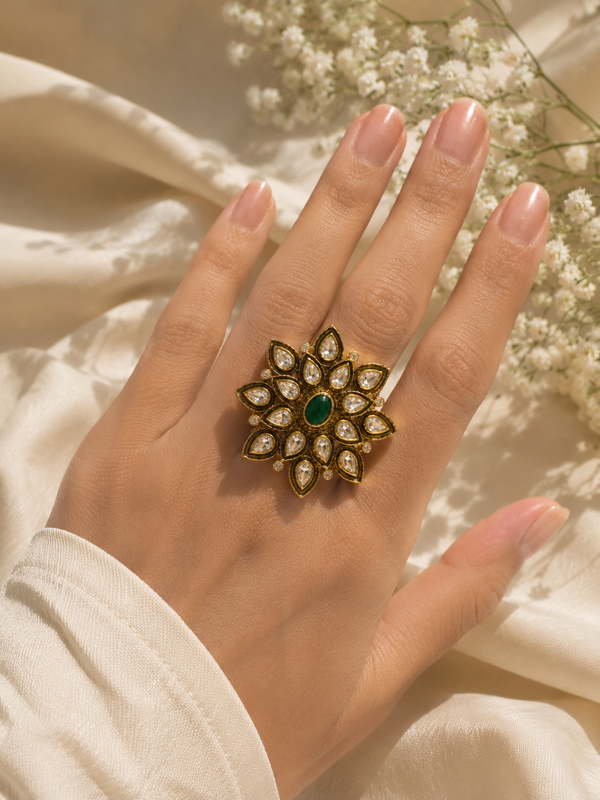 Zehra Emerald Polki Ring