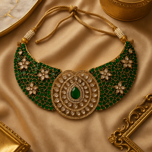 Regal Emerald Jadau Choker Set