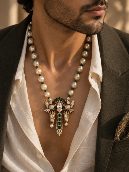 Mayur Emerald Pearl Men’s Necklace