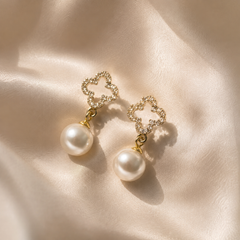 Mira Pearl Clover Drop Earrings