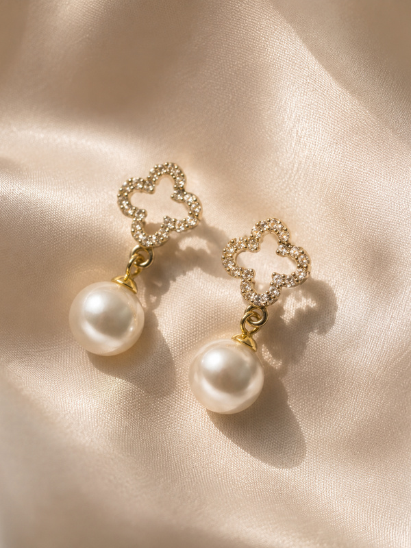 Mira Pearl Clover Drop Earrings