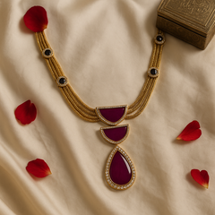 Regal Wine Stone Statement Necklace Set