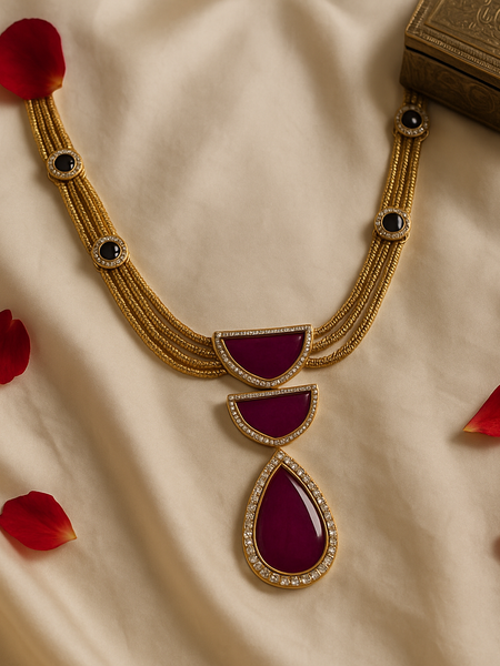 Regal Wine Stone Statement Necklace Set