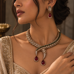 Aariz Ruby Polki Necklace & Earrings Set