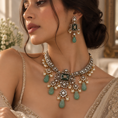 Zehra Mint Polki Statement Necklace Set