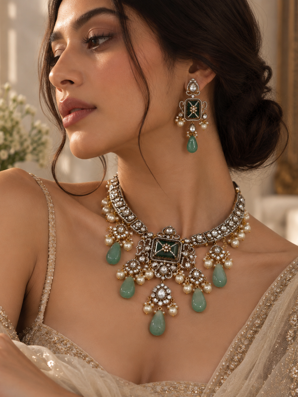 Zehra Mint Polki Statement Necklace Set
