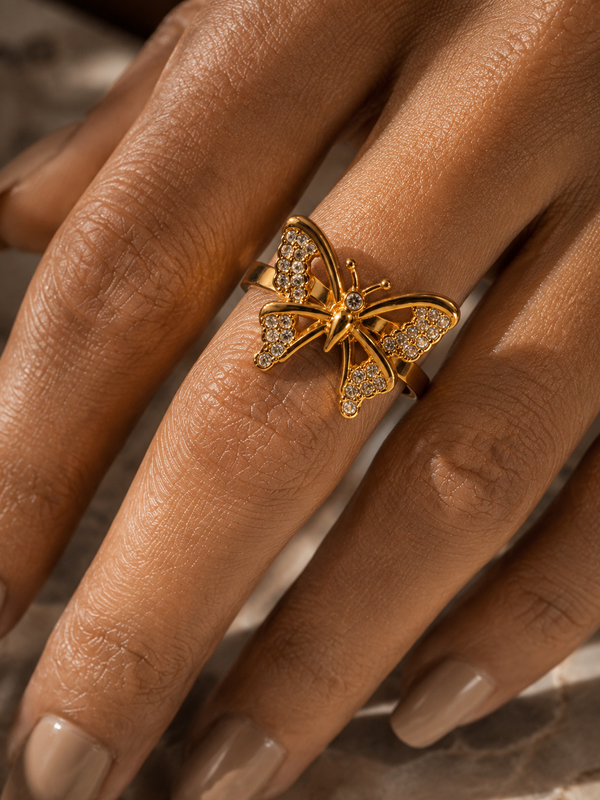 Golden Butterfly Adjustable Ring