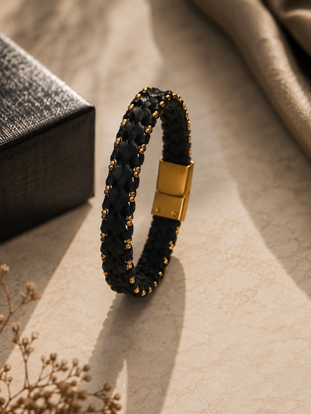 The Noir Chain Leather Bracelet