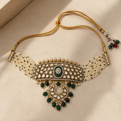 Zehra Emerald Kundan Choker & Chandbali Earrings Set
