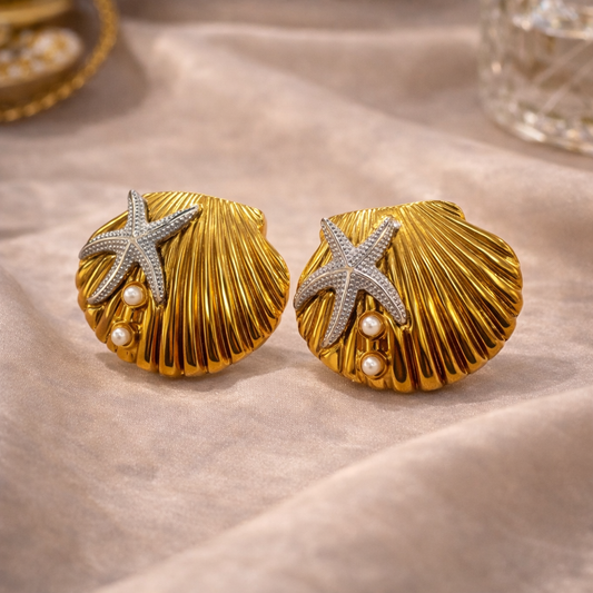 Marina Shell & Starfish Statement Stud Earrings