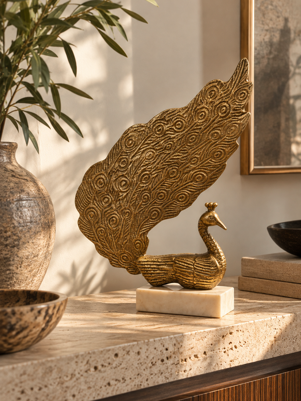 Mayura – Antique Gold Peacock Sculpture