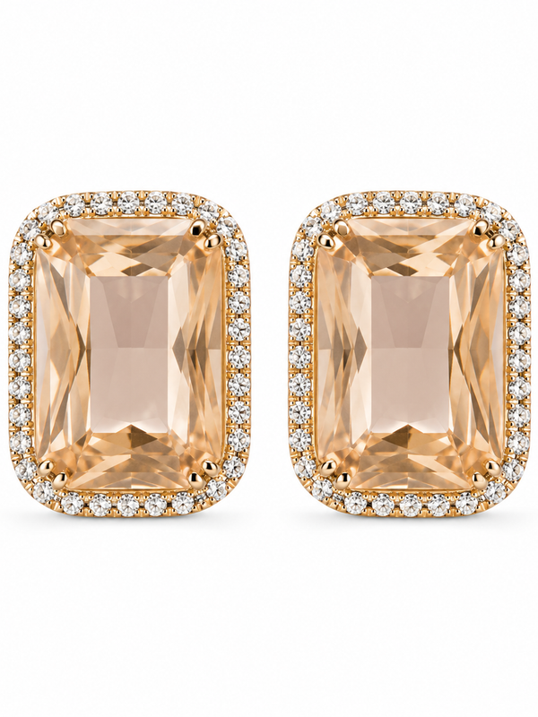 Champagne Radiance Emerald-Cut Stud Earrings