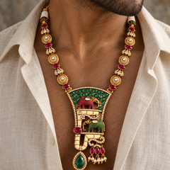 Rajvansh Emerald, Ruby & Polki Gold-Plated Men's Royal Haar