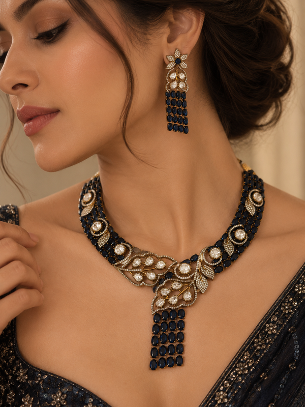 Neelanjali Sapphire Statement Necklace & Earrings Set