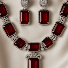 Shahryar Ruby & American Diamond Silver-Plated Men's Statement Necklace