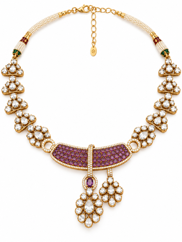 Afsana Amethyst Polki Necklace & Earrings Set