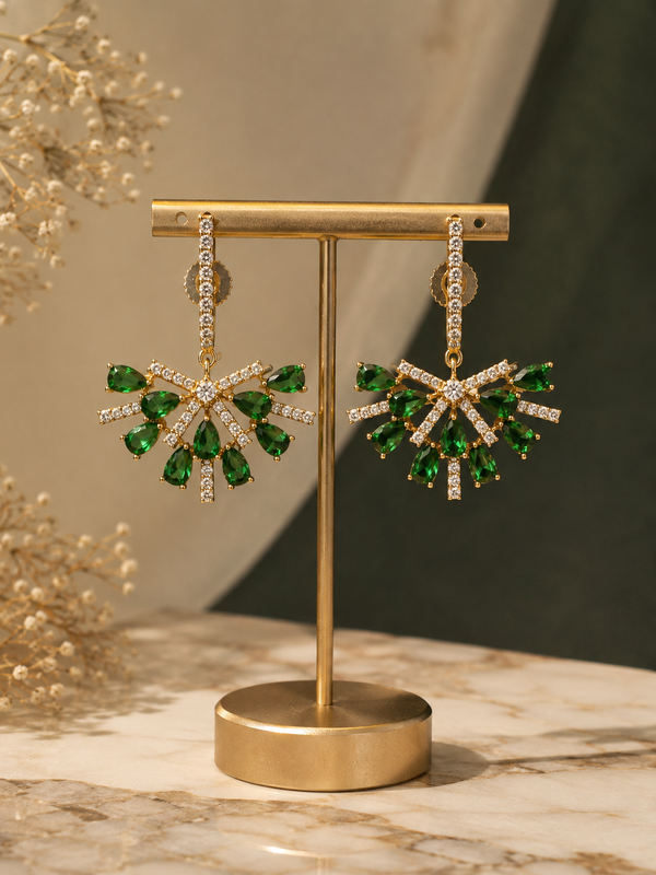 Ziya Emerald Fan Earrings