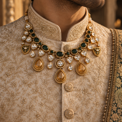 Zayaan Emerald Kundan Men’s Necklace