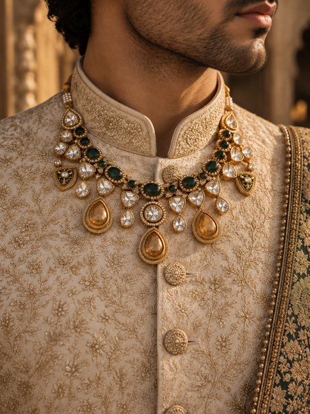 Zayaan Emerald Kundan Men’s Necklace