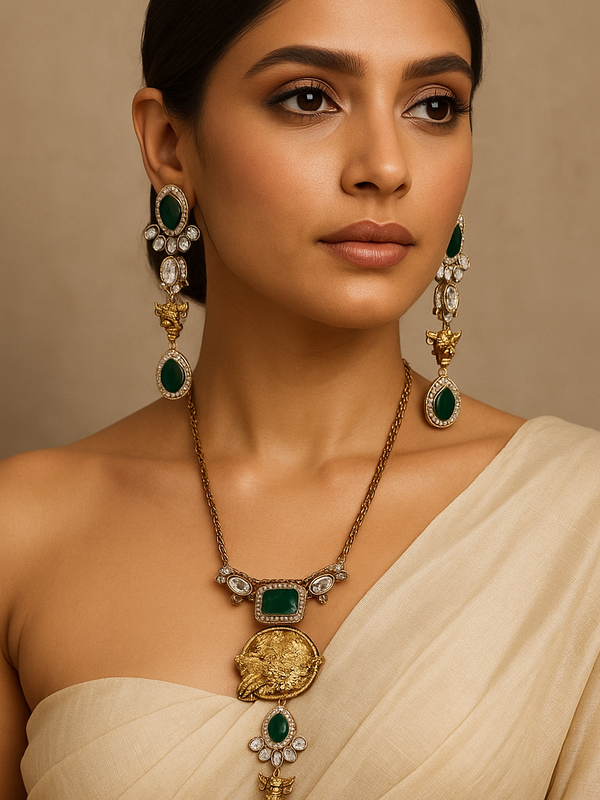 Emerald Nandi Heritage Necklace & Earrings Set