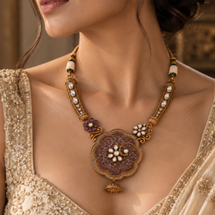 Meher Amethyst Floral Necklace & Jhumka Set