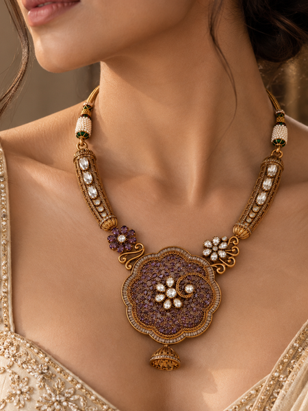 Meher Amethyst Floral Necklace & Jhumka Set