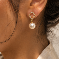 Mira Pearl Clover Drop Earrings