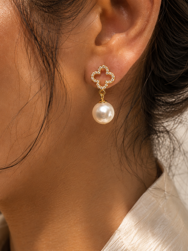 Mira Pearl Clover Drop Earrings