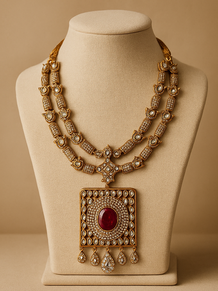 Regal Ruby Kundan Heritage Necklace Set