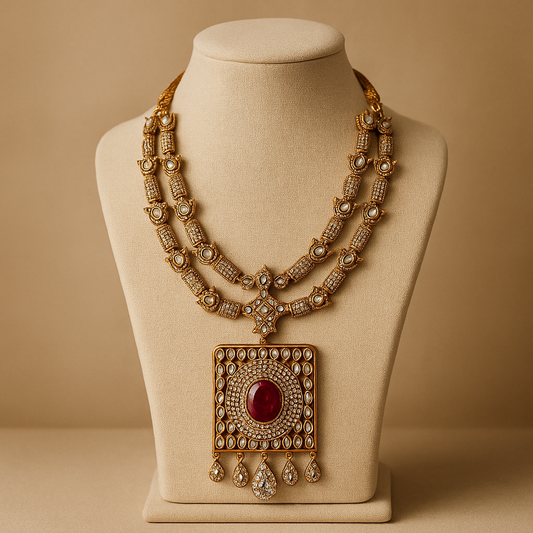 Regal Ruby Kundan Heritage Necklace Set