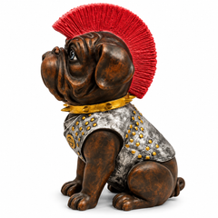 The Rebel Bulldog – Red Mohawk Sculpture