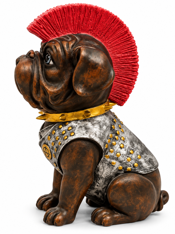 The Rebel Bulldog – Red Mohawk Sculpture